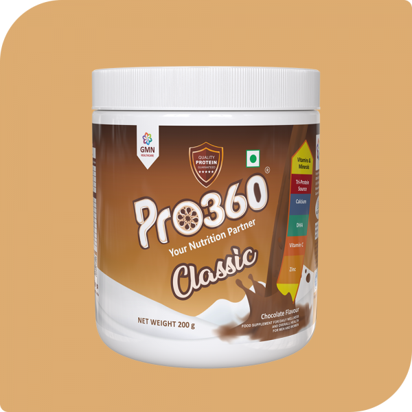 Pro360 Classic Chocolate 200g Daily Wellness Nutritional Protein Health Drink Supplement Powder for Men and Women - Instant Beverage Mix 