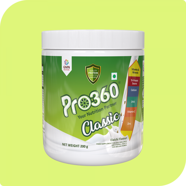 Pro360 Classic Elaichi 200g Daily Wellness Nutritional Protein Health Drink Supplement Powder for Men and Women - Instant Beverage Mix 