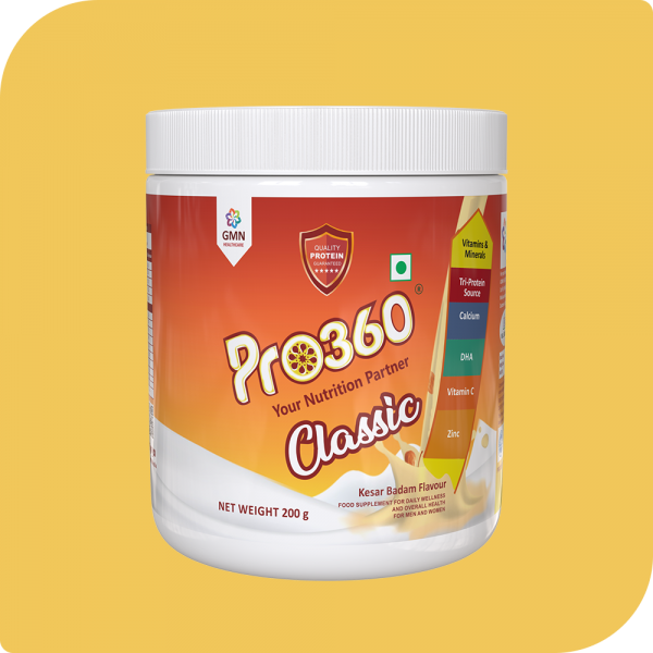 Pro360 Classic Kesar Badam 200g Daily Wellness Nutritional Protein Health Drink Supplement Powder for Men and Women - Instant Beverage Mix 