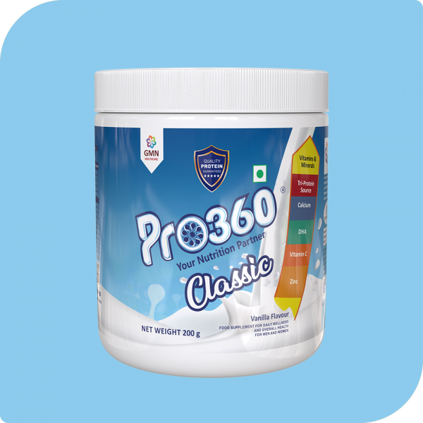 Pro360 Classic Vanilla 200g Daily Wellness Nutritional Protein Health Drink Supplement Powder for Men and Women - Instant Beverage Mix 