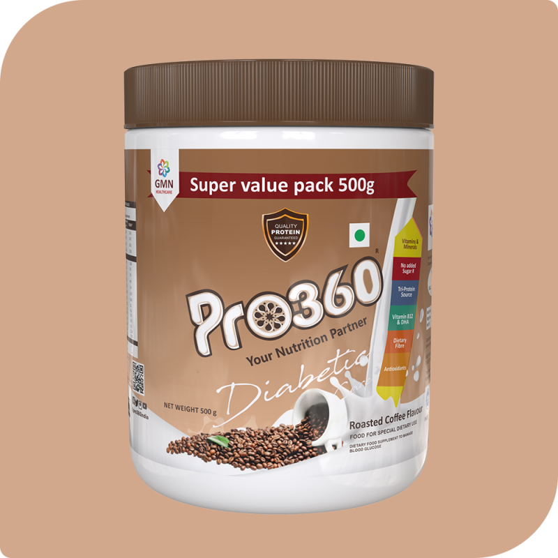 Pro360 Diabetic Care Roasted Coffee 500g Complete and Balanced Nutrition for Diabetes Control – Rich in Protein & Essential Nutrients for Good Health & Improved Immunity – No Added Sugar