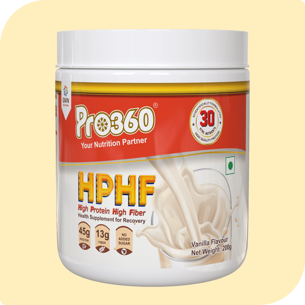 Pro360 HPHF High Protein High Fiber Healthy Nutritional Supplement Powder for Recovery from Critical Illness with 30 Vital Nutrients - 45g of Protein, 13g of Fiber - Vanilla Flavor - 200g pack