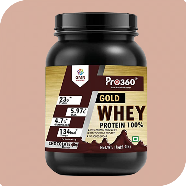 Pro360 Gold Whey Protein - Chocolate 1kg - (100% Whey Protein with Digestive Enzymes, 23g Protein, 5.97g BCAA, 4.7g Glutamic Acid per Serving)