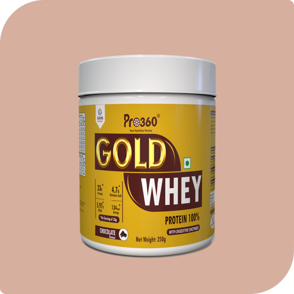 Pro360 Gold Whey Protein - Chocolate 250g - (100% Whey Protein with Digestive Enzymes, 23g Protein, 5.97g BCAA, 4.7g Glutamic Acid per Serving)