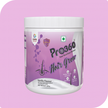 Pro360 Hair Grow Vanilla 250g - Nutritional Protein Supplement Powder - Enriched with Biotin (Vitamin B7) and Green Apple Skin Extract for Healthy Hair, Glowing Skin & Nails for Women & Men