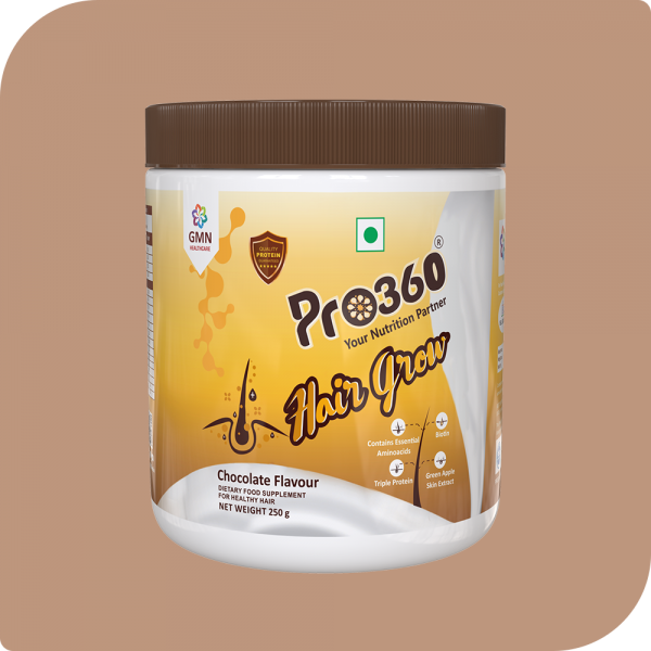 Pro360 Hair Grow Chocolate 250g - Nutritional Protein Supplement Powder - Enriched with Biotin (Vitamin B7) and Green Apple Skin Extract for Healthy Hair, Glowing Skin & Nails for Women & Men