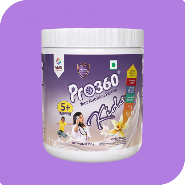Pro360 Kids Vanilla 200g – Nutritional Protein Supplement for Growing Children – Enriched with Bovine Colostrum to Improve Immunity & Prevent Allergies & Infection – For Kids 5-12 Years