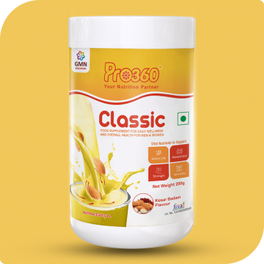 Pro360 Classic Kesar Badam 200g Daily Wellness Nutritional Protein Health Drink Supplement Powder for Men and Women - Instant Beverage Mix Pro360 Classic Kesar Badam 200g Daily Wellness Nutritional Protein Health Drink Supplement Powder for Men and Women - Instant Beverage Mix