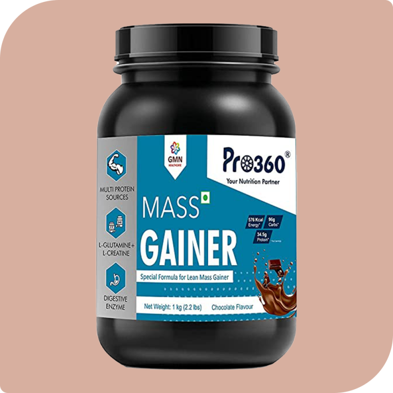 PRO360 Mass Gainer Protein Powder - Special Formula for Lean Mass Gainer with Digestive Enzymes (34.5g Protein per serving + L-Glutamine + L-Creatinine)