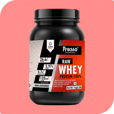 Pro360 Raw Whey Protein Unflavoured 1kg 100% Whey with Digestive Enzymes, 26.6g Protein, 5.97g BCAA, 4.7g Glutamic Acid per Serving) - No Added Sugar, No Fillers 