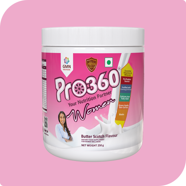Pro360 Women Butterscotch 250g Protein Rich Nutritional Supplement Enriched with Calcium, Iron for Stronger Bones and Improved Haemoglobin – 25 Essential Nutrients with Evening Primrose