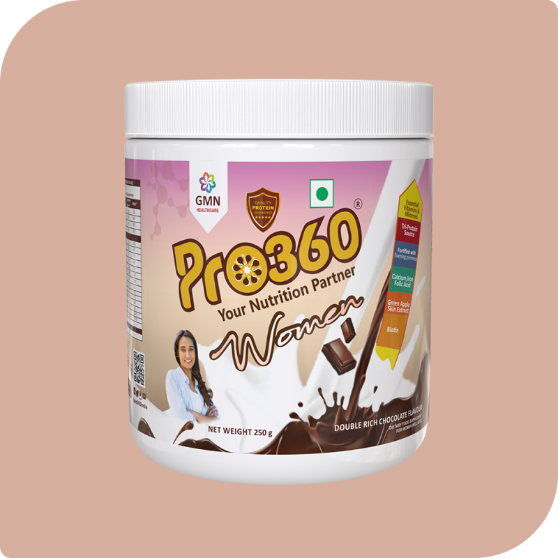 Pro360 Women Double Rich Chocolate 250g Protein Rich Nutritional Supplement Enriched with Calcium, Iron for Stronger Bones and Improved Haemoglobin – 25 Essential Nutrients with Evening Primrose 