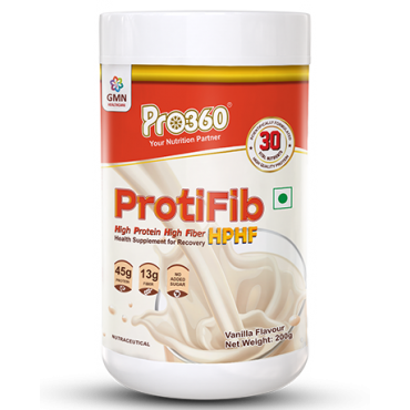 Pro360  Protifib HPHF High Protein High Fiber Healthy Nutritional Supplement Powder for Recovery from Critical Illness with 30 Vital Nutrients - 45g of Protein, 13g of Fiber - Vanilla Flavor - 200g pack